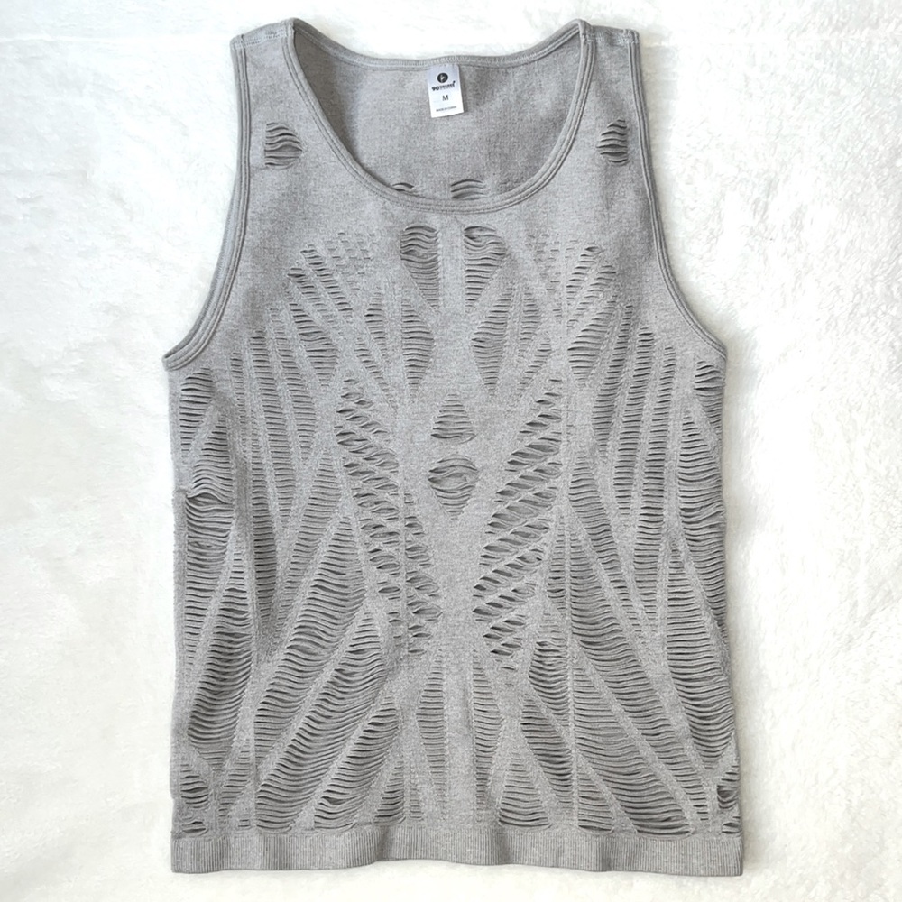 90 Degree By Reflex Gray Distressed Knit Tank Top